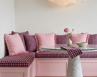 Customized 3-inch thick cushion, bay window cushion, French style cushion, checkered striped cushion, handmade cushion