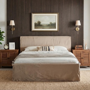 Maßgeschneiderte Kopfteil Slipcover und Bett Rock Set, Twin, Full, Queen, King, mehrere Farben.