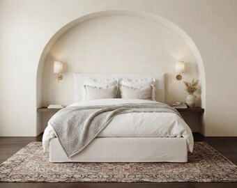 Custom Linen Bed Skirt and Headboard Cover