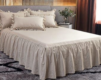 Cotton and linen bedspreads, custom bedspreads, bedroom decoration,  handmade, colors available - Elegant Dust Ruffle for Bedroom Decor
