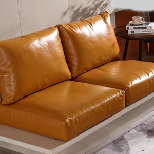 Egg yellow faux leather seat cushion, faux leather backrest, custom made, handmade.