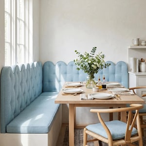 Custom L-Shaped Scalloped Linen Blend Banquette Cushion