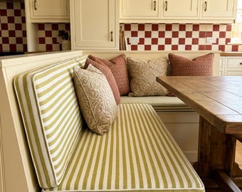 Olivgrün gestreiftes Kissen, handgefertigtes 3-Zoll-Kissen, Bankkissen