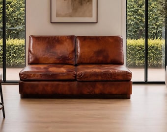 Reddish brown faux leather seat cushions, faux leather chair cushion covers, custom sizes, handmade.