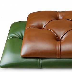 Faux leather seat cushions, faux leather chair cushion covers, custom sizes, handmade, stain resistant.
