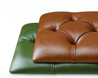 Faux leather seat cushions, faux leather chair cushion covers, custom sizes, handmade, stain resistant.