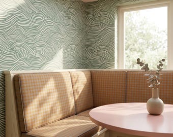 Cojín de banco personalizado de cuadros mostaza y gris, almohadilla de asiento a cuadros de mezcla de lino con ribete, cojín de sofá de estilo rústico neutro para uso en interiores.