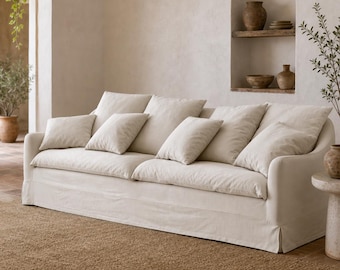Bespoke Linen Cotton Sofa Cover, Linen Cotton Slipcover, Sofa Cover for Sectional, Washable Fabric, Multiple Colors