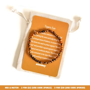 Tiger&#39;s Eye Healing Crystal Energy Bracelet with 4mm Natural Gemstones and 14K Gold-Filled Hypoallergenic Bead
