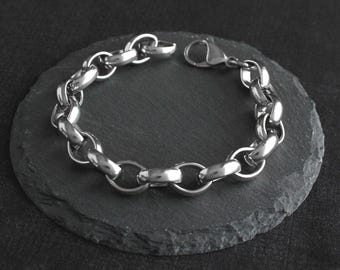 Chunky Thick Stainless Steel Rolo Chain Bracelet - Alternative Punk Grunge Goth Style