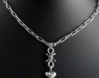 Barbed Wire Heart Necklace | Stainless Steel Alt Punk Jewelry