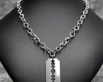 Chunky Razor Blade Faceted Cable Chain Necklace, Layering Necklace, Punk Necklace, Goth Jewelry, Grunge Jewelry, Punk Choker, Alt Jewelry