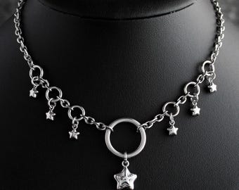 Star Charm Rings Chain Necklace | Stainless Steel Jewelry for Goth Punk Alt Grunge