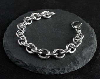 Thick Chunky Stainless Steel Cable Chain Bracelet - Alternative Punk Grunge Goth Style