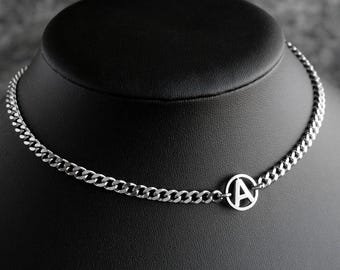 Anarchy A Chain Necklace: Stainless Steel Anarchist Jewelry Letter A