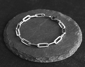 Stainless Steel Paperclip Oval Chain Bracelet - Alternative Punk Grunge Goth Style