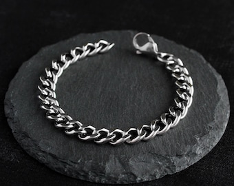 Faceted Curb Chain Stainless Steel Chain Bracelet - Alternative Punk Grunge Goth Style
