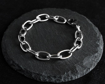 Chunky Thick Stainless Steel Cable Chain Bracelet - Alternative Punk Grunge Goth Style