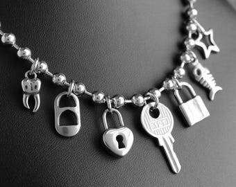 Trashy Charm Necklace | Stainless Steel Ball Chain Choker Punk Goth Grunge Alt Jewelry