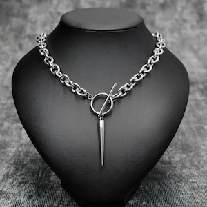 Stainless Steel Big Spike Toggle Lariat Necklace: Chunky Punk Goth Chain