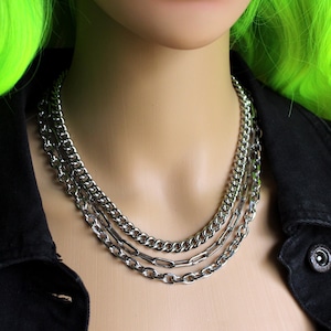Layered Chain Stack Necklace | Punk Grunge Streetwear Alt Style Jewelry