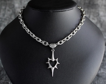 Spike Heart Chain Necklace | Stainless Steel Punk Alt Goth Choker