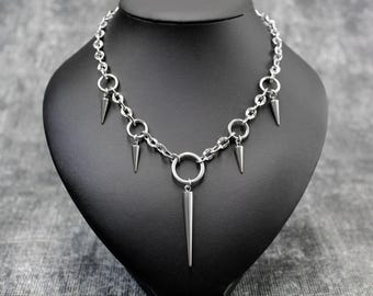 Stainless Steel O-Ring Spike Chain Necklace: Punk Goth Jewelry