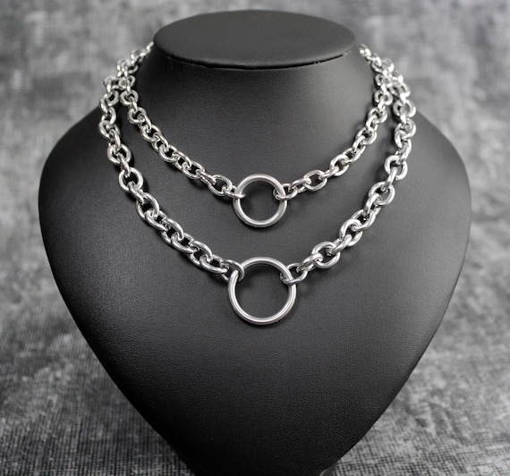 Double O Ring Two Layer Chain Necklace, Chunky Chain