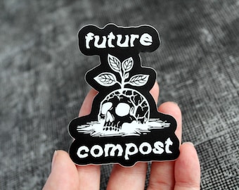 Future Compost Skull and Plant Sticker | 3 Inch Vinyl Waterproof Black Punk Stickers