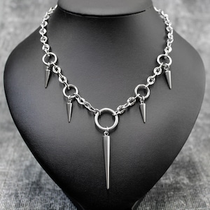 Stainless Steel O-Ring Spike Chain Necklace: Punk Goth Jewelry