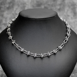 Barbed Wire Style Stainless Steel Chain Necklace: Punk Goth Jewelry