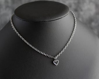 Dainty Black Heart Chain Necklace | Stainless Steel Choker, Alt Goth Jewelry Adjustable 12-30 inch