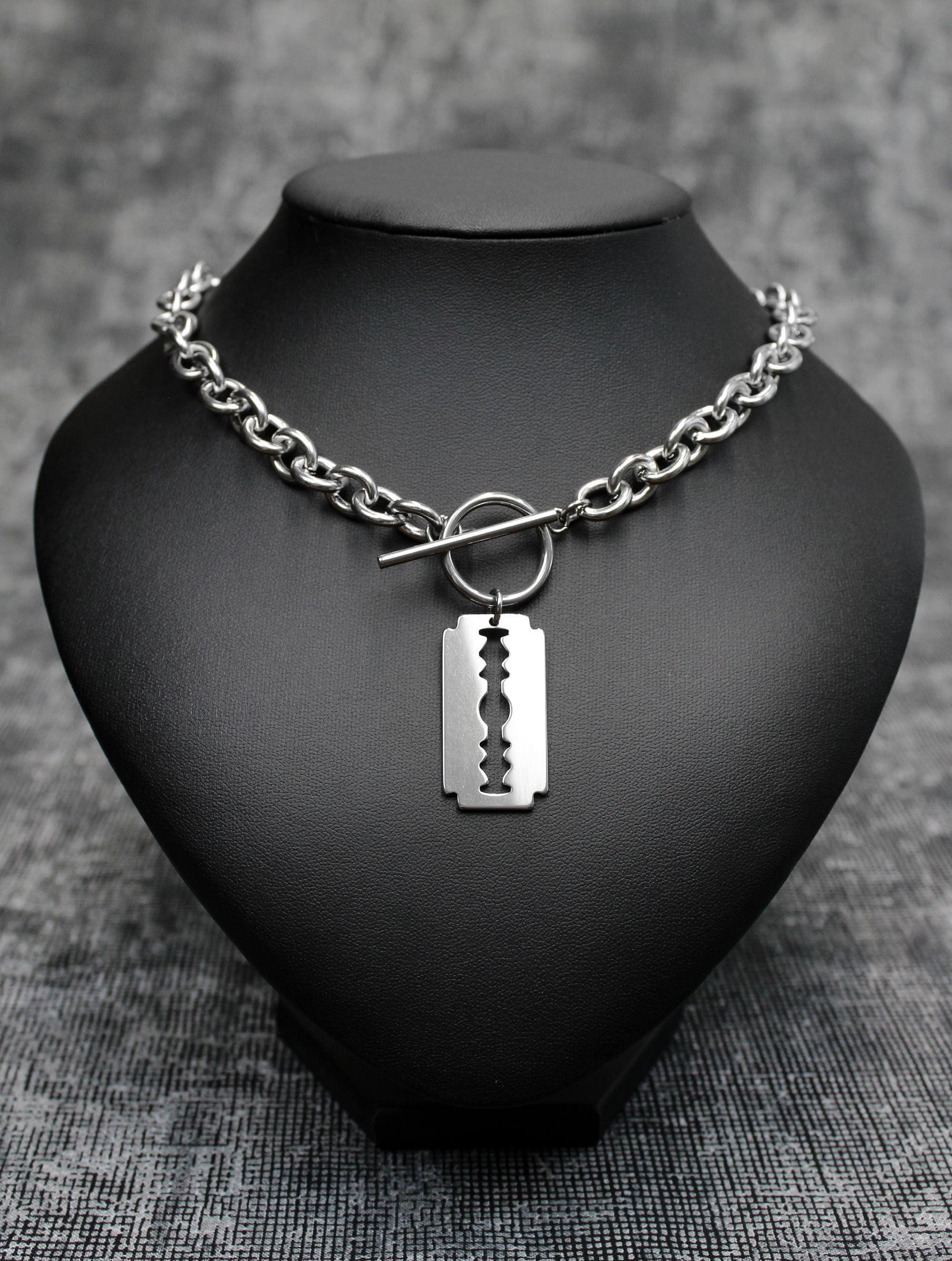 Chunky Razor Blade Toggle Necklace: Stainless Steel Alternative Punk ...