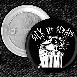 Opossum Pin, Opossum Button, Punk Pins, Punk Vest, Punk Buttons, Battle Vest, Folk Punk, Crust Punk, Anarcho Punk, Opossum, Trash Punk