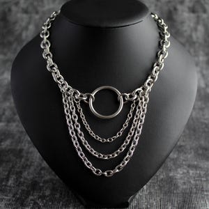 O Ring Layered Chain Necklace, Chunky Chain Necklace, Punk Necklace, Stainless Steel Necklace, Statement Chain Layering Necklace