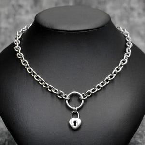 Heart Lock O Ring Necklace, Punk Necklace, Aesthetic Necklace, Chunky Chain Necklace, Goth Jewelry, Grunge Necklace, Alt Jewelry, Punk