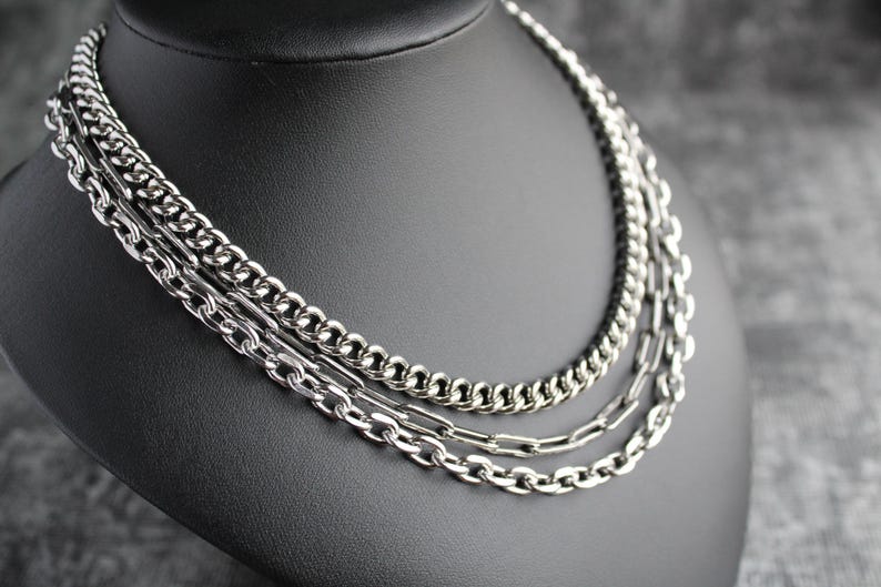 Custom Chain Stack Layered Chain Stack Necklace | Punk Grunge Streetwear Alt Style Jewelry ...