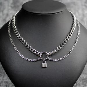 Two Layer Lock Necklace, Padlock Necklace, Punk Jewelry, O Ring Necklace, Punk Necklace, Chain Necklace, Grunge Necklace, Alt Jewelry