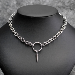 Collier avec pointes et joint torique : Ras de cou punk gothique street style à grosses chaînes en acier inoxydable