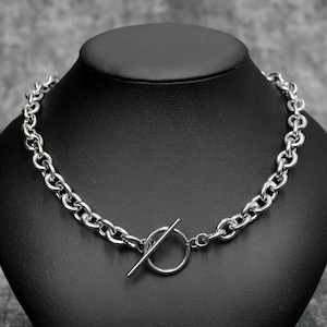 Handmade Stainless Steel Chain Lariat Toggle Necklace: Chunky Punk Y2k Choker