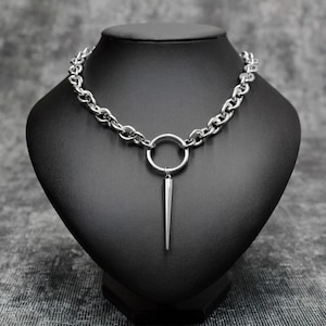 Big Spike Stainless Steel Necklace: Chunky Chain O Ring Punk Choker 14-30 inch