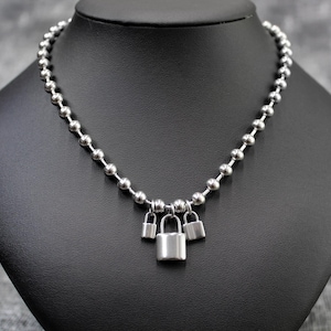 Padlock Stainless Steel Ball Chain Necklace: Punk Goth Layering Jewelry