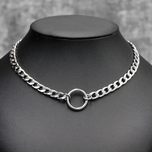 Curb Chain O Ring Chain Necklace, Punk Necklace, Stainless Steel Necklace, Punk Jewelry, Layering Necklace, O Ring Layer Choker, Punk Choker