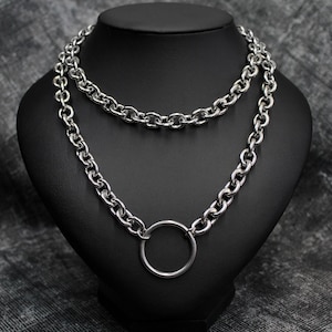 Collana spessa a doppio strato con anelli a O in acciaio inossidabile: catena a strati in stile punk