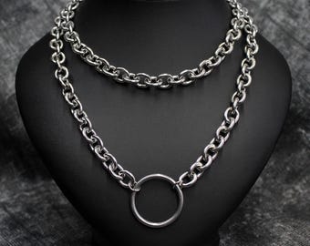 Chunky Stainless Steel Two Layer O Ring Necklace: Punk Layering Chain