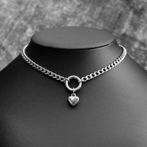 Stainless Steel Heart Choker: Punk Faceted Curb Chain O Ring Necklace