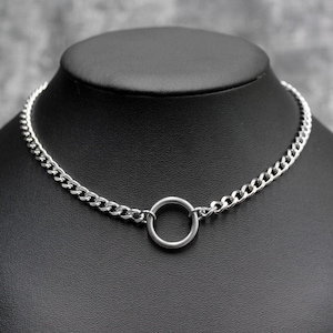 O Ring Curb Chain Necklace, Dainty O Ring, Punk Necklace, Chunky Chain, Punk Choker, Industrial Necklace, Alt Jewelry, Goth Necklace