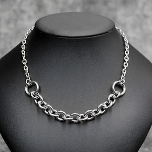 Cable Chain Bib Necklace, O Ring Punk Jewelry, Punk Necklace, Stainless Steel Chain Necklace, Thick Chunky Chain Ring Necklace, Alt Necklace