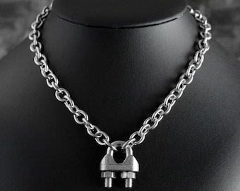 Industrial Stainless Steel Cable Clamp Necklace