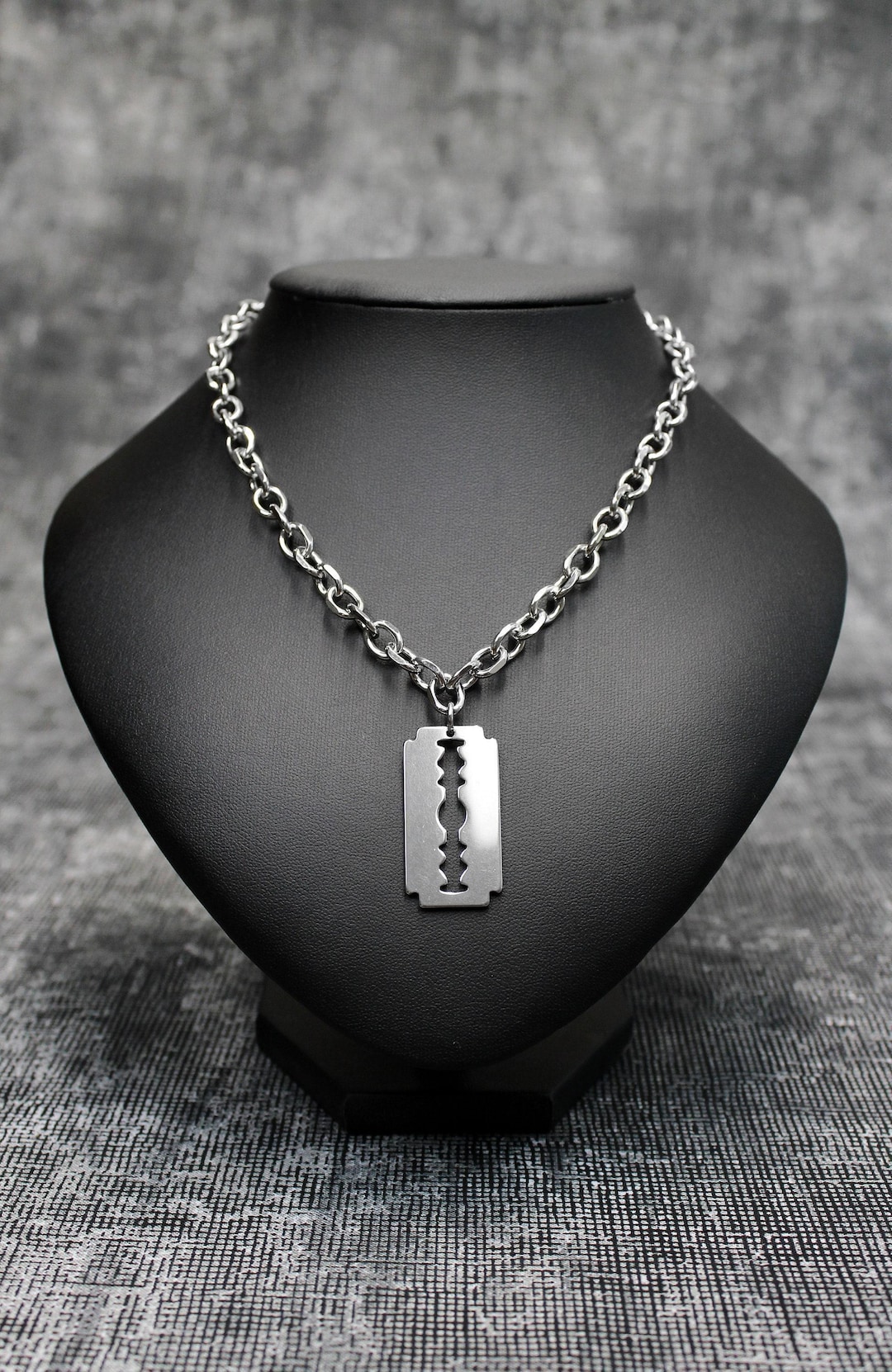 Chunky Razor Blade Pendant Necklace: Stainless Steel Faceted Cable ...